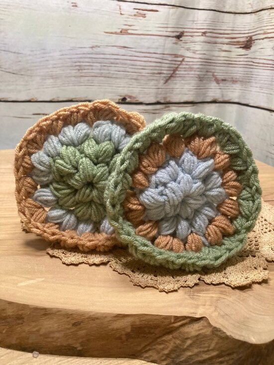 Handmade Other - Handmade Crochet Reusable Facial Scrubs Set of 2 Soft Puff Stitch with Handles